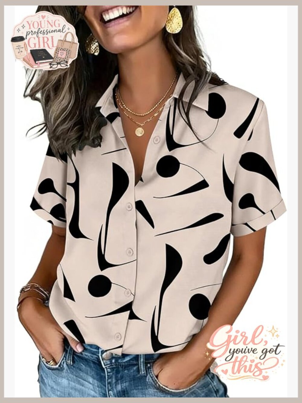 Short Sleeve Button Down Blouse V Neck Collared Shirt Dressy Casual Work Top